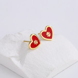 Pendientes Vintage Con Forma De Corazón De Aceite De Gota De Oro De Cobre De 18 Quilates.