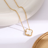 Collar con colgante chapado en oro de 18 quilates con incrustaciones de acero inoxidable con trébol de cuatro hojas dulce para mujer