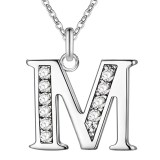 Collar con colgante chapado en plata con diamantes artificiales con incrustaciones de cobre y letras de estilo simple