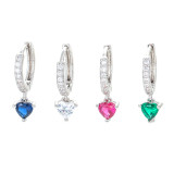 Sjewelry-hebilla de oreja de circonita, Color corazón geométrico de acero inoxidable, joyería al por mayor
