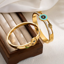 Brazalete chapado en oro de 18 quilates con circonita esmaltada de acero inoxidable y ojo de luna y estrella artística de estilo clásico