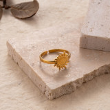 Anillo abierto chapado en oro de 18 quilates con revestimiento de acero inoxidable y luna infinita cruzada de estilo moderno