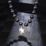 Collar con colgante de circón con incrustaciones de perlas con cuentas de acero y titanio, piedra Natural brillante en forma de corazón de estilo Simple