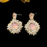 1 par de pendientes colgantes de perlas artificiales de cristal Artificial de cobre con incrustaciones redondas para mujer