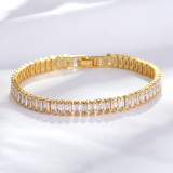 Pulseras de cobre rectangulares de moda, pulseras de cobre con incrustaciones de circón