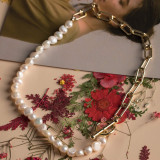 Collar chapado en oro de 18 quilates con revestimiento de cobre de color sólido estilo barroco