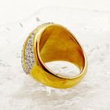 Glam Commute Anillos chapados en oro con incrustaciones de diamantes de imitación geométricos de acero inoxidable