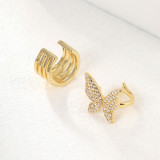 Clips de oreja de circón chapados en cobre y mariposa cruzada de estilo simple, 1 par