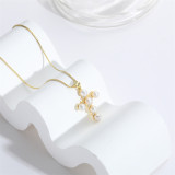 1 pieza de collar con colgante de circonita y perlas con incrustaciones de cadena de cobre cruzada a la moda