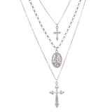 Estilo IG Cruz Acero inoxidable Metal Chapado en cobre Incrustaciones Perlas artificiales Diamantes de imitación Circón Collar chapado en plata chapado en oro de 18 quilates