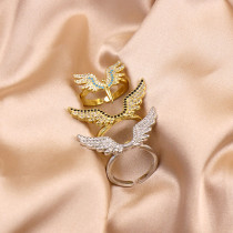Anillo abierto de circón con incrustaciones de cobre y alas de ángel a la moda de 1 pieza