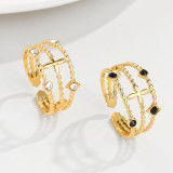 Anillo abierto de circonio chapado en oro de acero inoxidable 18K con rombo estilo IG a granel