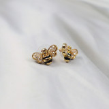 1 par de pendientes de diamantes artificiales con incrustaciones de cobre y perlas artificiales para mujer