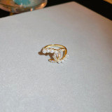 Anillo abierto del circón de las perlas artificiales del cobre de la flor geométrica del estilo simple del estilo moderno a granel