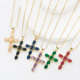 Collar Con Colgante De Circón Con Incrustaciones De Cobre Cruzado De Moda 1 Pieza