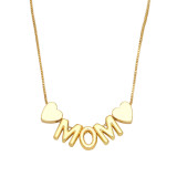 Collar de circón de color con incrustaciones de cobre chapado en oro de 18 quilates con forma de corazón con colgante de mamá y letra de moda