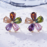 1 par de pendientes de circonita de cobre con incrustaciones de flores en forma de corazón geométrico estilo coreano dulce estilo IG