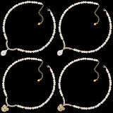 Collar con colgante chapado en oro de 18K con incrustaciones de cobre y perlas de imitación de osito en forma de V estilo Simple elegante informal