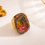 Anillo de banda ancha chapado en oro, con incrustaciones de piedra Natural, concha de perla de agua dulce, ovalado Irregular, estilo clásico Retro