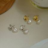 1 par de pendientes colgantes chapados en oro blanco chapado en perlas de cobre irregulares de viaje Retro