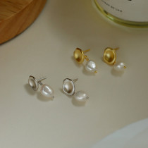 1 par de pendientes colgantes chapados en oro blanco chapado en perlas de cobre irregulares de viaje Retro