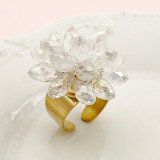 Anillos chapados en oro de cristal artificial con incrustaciones de acero inoxidable de loto de flor de estilo simple