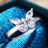 Anillo de circón en forma de mariposa de cobre simple, anillo fino de regalo femenino
