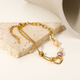 Pulsera De Perlas De Corazón De Acero Inoxidable Con Perlas De Color Geométrico De Moda