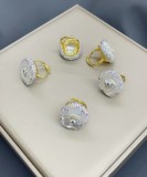 Anillos de diamantes de perlas de agua dulce con incrustaciones de cobre de ojo de diablo retro