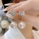 Dulce forma de corazón alas nudo de lazo chapado en cobre incrustaciones perlas artificiales pendientes de aro de diamante artificial pendientes colgantes pendientes 1 par
