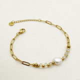 Elegante estilo vintage colorido acero inoxidable imitación perla piedra natural chapado pulseras chapadas en oro