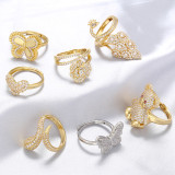 Anillos abiertos plateados oro 18K del Zircon del embutido de cobre de la mariposa lujosa elegante de la serpiente