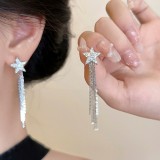 1 par de pendientes colgantes de diamantes de imitación de cobre con incrustaciones en forma de corazón y letras de estilo dulce y fresco