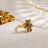 Anillos abiertos chapados en oro con incrustaciones de cobre y circonitas Sweet Bear