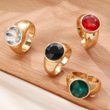 Anillo Abierto De Circonita Con Chapado De Cobre Redondo De Moda