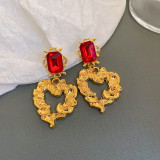 1 par de pendientes chapados en oro con diamantes de imitación de cobre con incrustaciones de flores dulces Retro