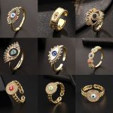 Anillo Abierto De Circón Chapado En Oro Cobre Ojo De Moda