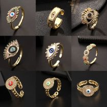 Anillo Abierto De Circón Chapado En Oro Cobre Ojo De Moda