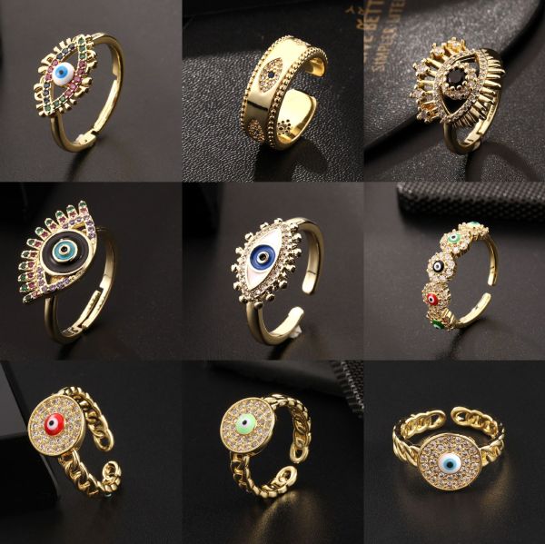 Anillo Abierto De Circón Chapado En Oro Cobre Ojo De Moda