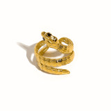 Venta al por mayor IG estilo estilo simple serpiente acero inoxidable titanio acero chapado incrustaciones 18 K chapado en oro cristal anillos abiertos