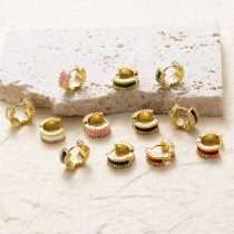 1 par de pendientes de aro chapados en oro de 18 quilates con esmalte redondo de estilo coreano