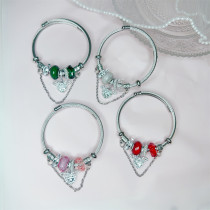 Brazalete de diamantes de imitación con incrustaciones de chapado en resina de aleación de acero inoxidable con forma de corazón dulce estilo IG