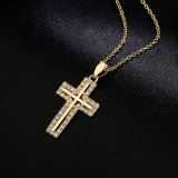 Joyería religiosa Collar con colgante de cruz de circonio en oro de 18 quilates chapado en cobre