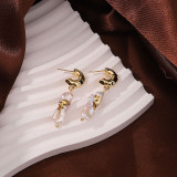 1 par de elegantes pendientes colgantes chapados en oro de 18 quilates con incrustaciones de cobre y diamantes de imitación