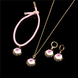 Conjunto de pendientes, collar y pulsera trenzada ajustable con ojo de moda