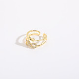 1 pieza de anillos chapados en oro de 14K con incrustaciones de cobre y forma de corazón infinito de estilo coreano