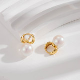 1 par de pendientes colgantes de perlas artificiales de cobre con incrustaciones giratorias de estilo francés estilo japonés