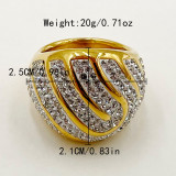 Glam Commute Anillos chapados en oro con incrustaciones de diamantes de imitación geométricos de acero inoxidable