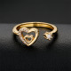 Anillo de diseño simple Anillo abierto de circón en forma de corazón chapado en oro de 18 quilates