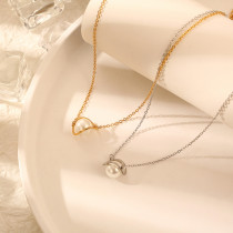 Collar con revestimiento de perlas de acero y titanio geométrico de estilo simple